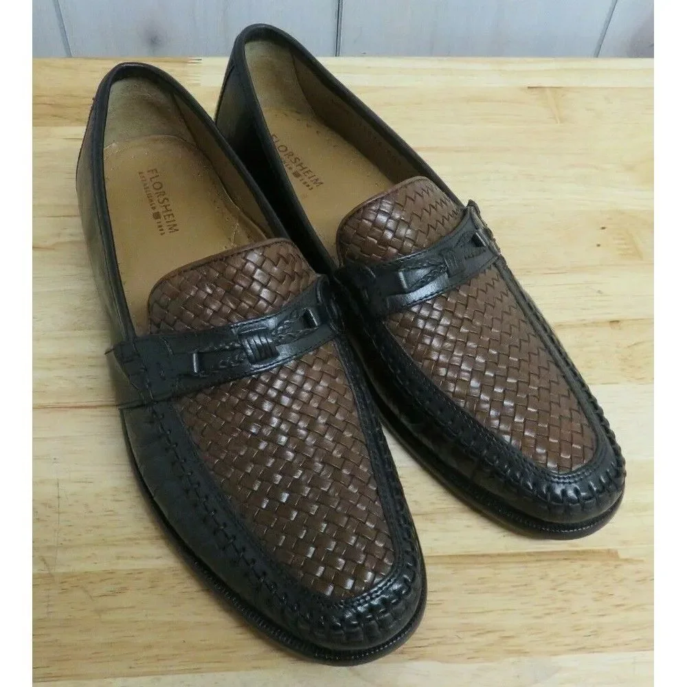 Mens Florsheim 12073 Woven Leather Dress Shoes Loafers Slip On Size‎ 9 D